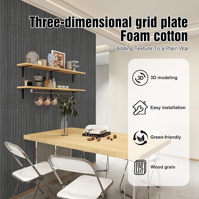 3D Wood Slat Wall Panels Peel and Stick Faux Wood Grain Thick Wallpaper 15.7"x118" Acoustic PET & IXPE Foam Paneling Self-Adhesive Decor for RV Living Room Bedroom Ceiling DIY Accent Wall Covering - Image 4