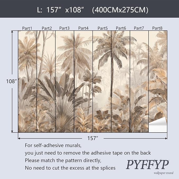 PYFFYP-Retro Tropical Jungle Leaves Peel and Stick Wallpaper murals - Image 5