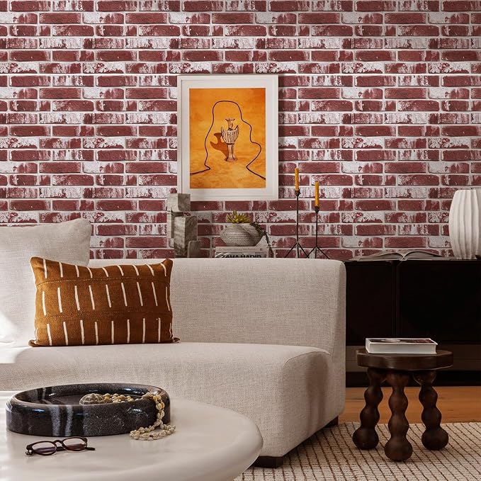 Commomy 3D Peel and Stick Faux Brick Wall Panels - 10pcs 15.74" x 11.8" | Ultralight Thin PVC Fake Brick Wallpaper Tiles Wall Covering for Home Office,Living Room Quick DIY Decor(12.92 sq.ft) - Image 8