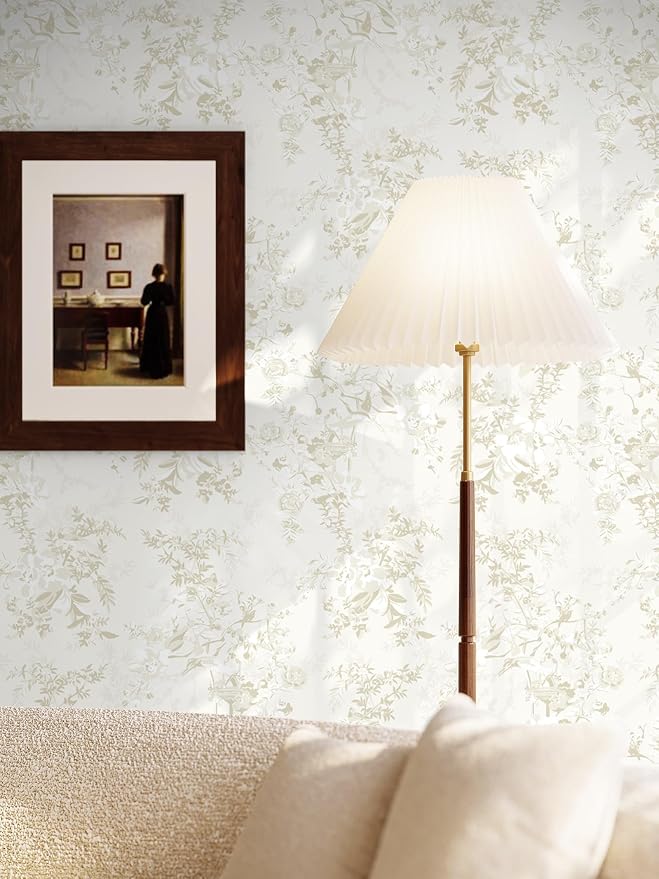 Dimoon 17.3"x197" Floral Peel and Stick Wallpaper Vintage French Contact Paper Beige Neutral Textured Stick on Wall Paper Renter Friendly Removable Self Adhesive Wallpaper for Cabinet Vinyl Roll - Image 2