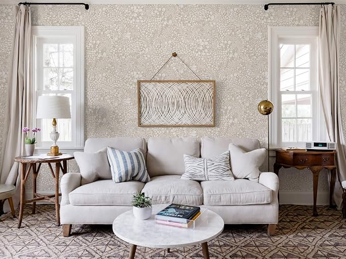Heroad Peel and Stick Wallpaper Boho Beige Contact Paper 17.3''x393'' Floral Wall Paper Removable Self Adhesive Wallpaper for Cabinet Bedroom Living Room Entryway Walls Bathroom Waterproof Vinyl Roll - Image 5