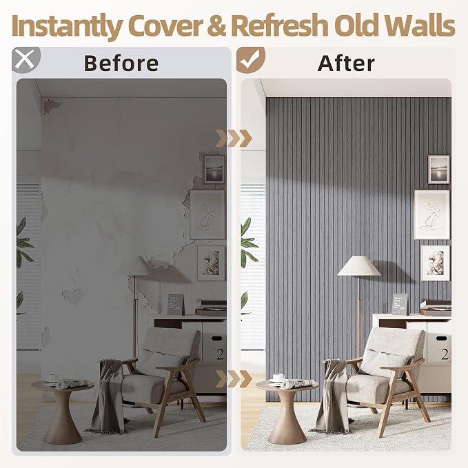 Peel and Stick Wood Slat Wall Panels, 3D PVC Faux Gray Wood Grain Wallpaper | 15.75"x118" Soundproof Wall Panels with Self Adhesive, Wall Coverning for Accent Walls Ceiling Bedroom Bathroom Kitchen Decor - Image 7
