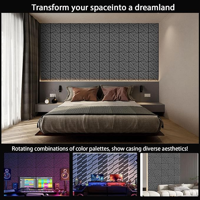 50 Pack Bulk Self-Adhesive Soundproof Wall Panels, 12 x 12 x 0.47 in Sound Proof Foam Panels for Walls, 1.2lb/ft³ High Density, Thicker 0.47in, Acoustic Panels, Duty for Large Walls Gray - Image 5