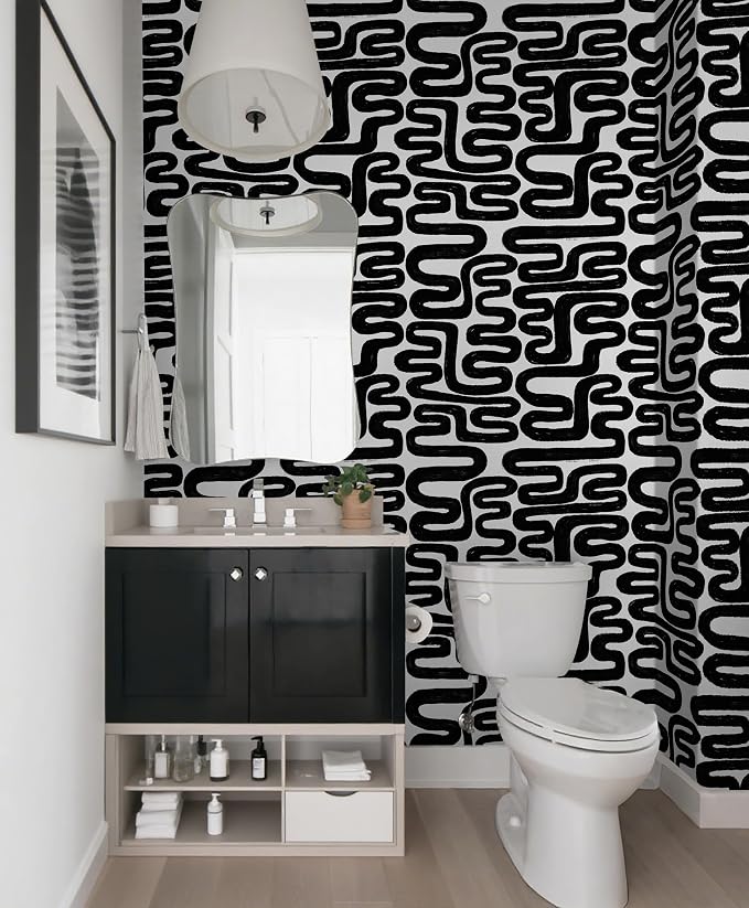 Peel and Stick Wallpaper Black and White Wall Paper Modern Geometric Self-Adhesive Removable Contact Paper Thicken Waterproof Easy to Clean Decorative for Bedroom Bathroom Film 17.3in x 78.7in - Image 7