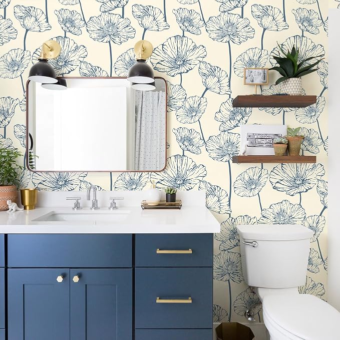 Orainege Peel and Stick Wallpaper Blue and Beige Wallpaper | 17.3inx393.7in Floral Contact Paper Self Adhesive Wall Paper Boho Removable for Bedroom Living Room - Image 5