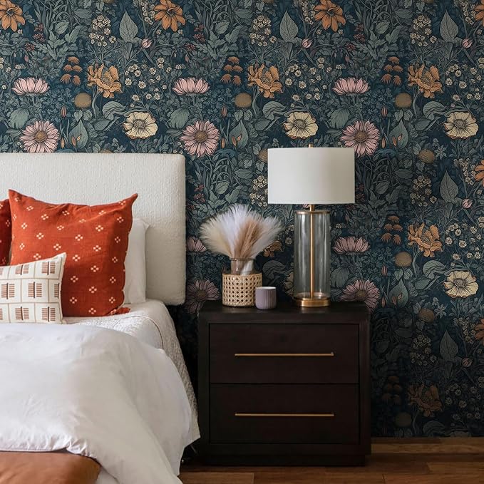 Orainege Vintage Peel and Stick Wallpaper Boho Floral Wallpaper for Bedroom | Living Room Removable Self Adhesive Floral Contact Paper for Cabinets Accent Wall 17.3inx393.7in - Image 2