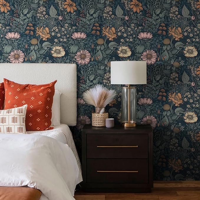 Orainege Vintage Peel and Stick Wallpaper Boho Floral Wallpaper for Bedroom | Living Room Removable Self Adhesive Floral Contact Paper for Cabinets Accent Wall 17.3inx118.1in - Image 2
