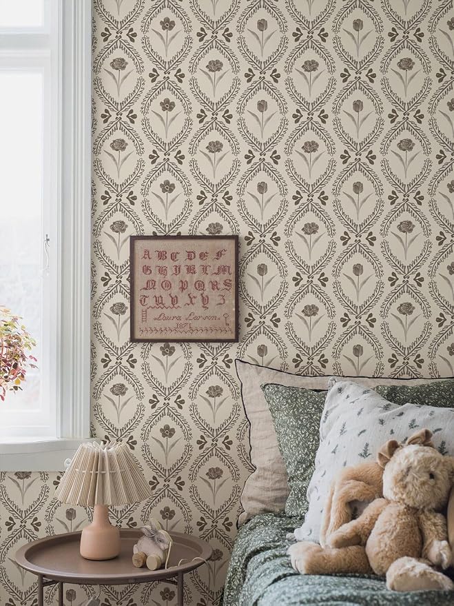Orainege Vintage Wallpaper Peel and Stick Brown Floral Wallpaper | 16.9in x196.8in Vinyl Removable Self Adhesive Botanical Wallpapers for Bedroom Living Room Décor - Image 2