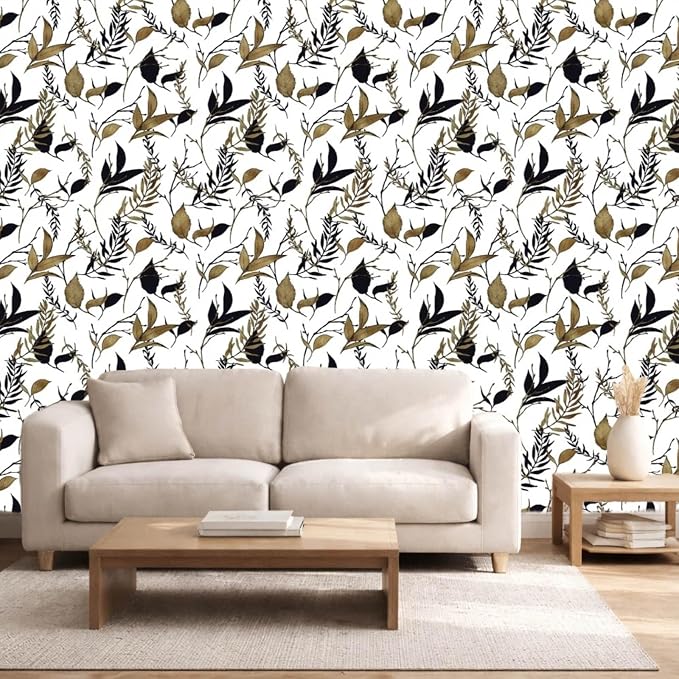 Black and Brown Leaf Peel and Stick Wallpaper 17.7in x 88.5in | Self-adhesive vintage removable thick waterproof wall covering for bathroom and accent walls - Image 9