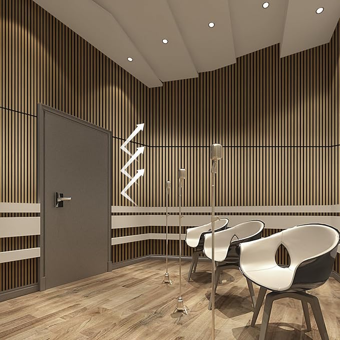 Wood Panels for Wall Acoustic Slat Wall Panels 4-Piece 47.2"×23.6" 3D Fluted Sound Absorbing Panel for Interior Wall Decor and Ceiling - Oak - Image 3