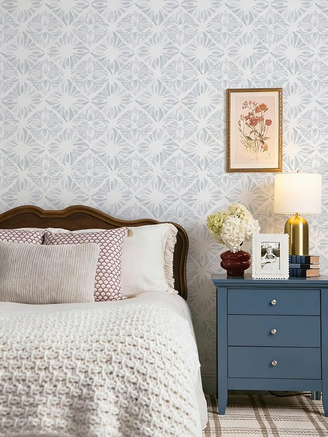 Blue Wallpaper Coastal Peel and Stick Wallpaper Boho 197"x17.3" Blue and White Wall Paper Geometric Contact Paper Textured Removable Vinyl Waterproof for Bathroom Bedroom Farmhouse Kitchen - Image 7