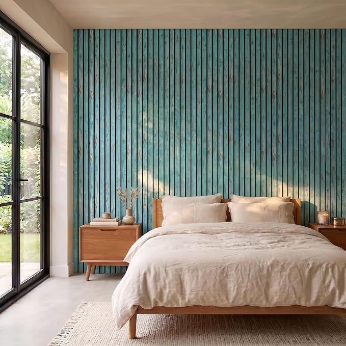 Wood Slat Acoustic Panels, 1-Piece 94.5"x12.6" Acoustic Wall Panels | Soundproof Wood Slat Wall Panels for Home Decor, Living Room, Bedroom, Office, Weathered Turquoise - Image 3