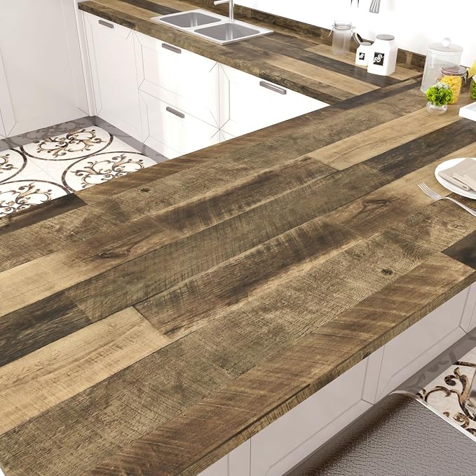 WESTICK Brown Wood Contact Paper Peel and Stick Countertops Waterproof Wood Grain Wallpaper Countertop Contact Paper Removable Wooden Vinyl Wrap for Countertops Kitchen Table Cabinet 15.8"x394" - Image 3