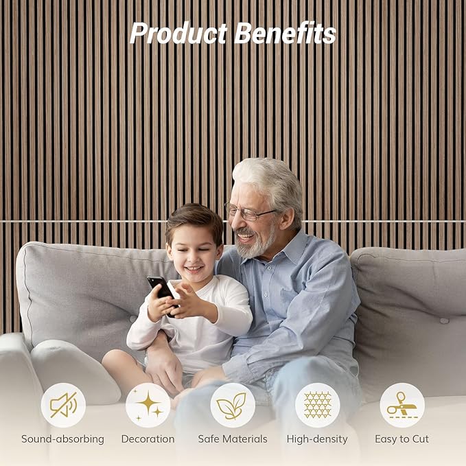 TONOR Dual-Layer Thickened Acoustic Wood Wall Panels Self Adhesive, 4 Pack 47.2"x23.6"x0.72" High Density Large Sound Proof Panels for Walls, Peel and Stick Wall Panels for Interior Wall Décor, Walnut - Image 5
