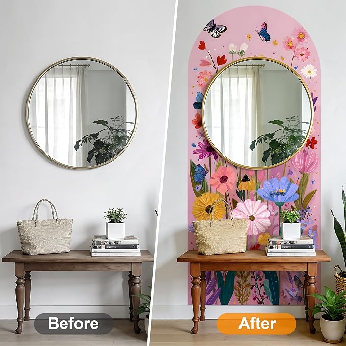 Arch Wall Decals Peel and Stick, Large Wall Stickers, Removable Home Decor Art Wallpaper for Bedroom Living Room 71'' × 31.7'' (Flower -C) - Image 4