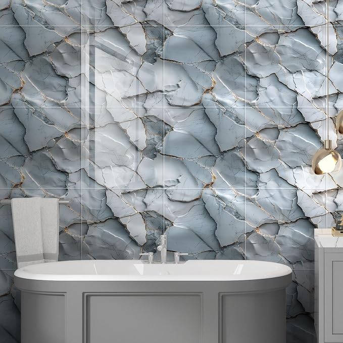 Chejiaye Shower Wall Panels Peel and Stick,Marble Wall Panels for Interior Decor,Backsplash Tile for Kitchen Showers Bathrooms Living Rooms 11.8"x11.8"in 10Pcs,White Gray (Not Real Tile,9.7 Sq.ft) - Image 2