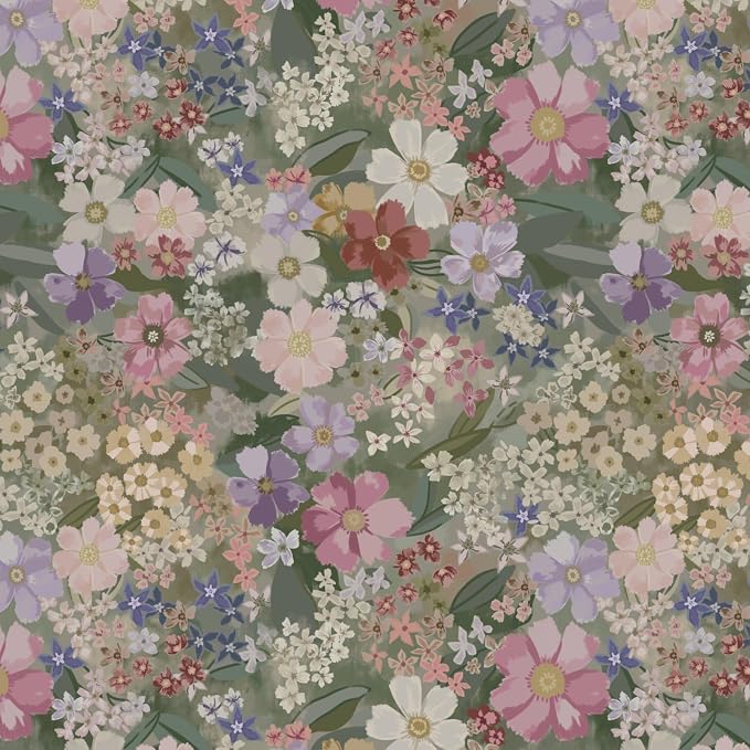 Ismoon Floral Peel and Stick Wallpaper Vintage Wallpaper 17.3in x 16.4ft Pink/Green Floral Wall Paper Boho Waterproof Removable Self-Adhesive Wall Paper for Nursery Bedroom Shlef Cabinet Décor by Ismoon