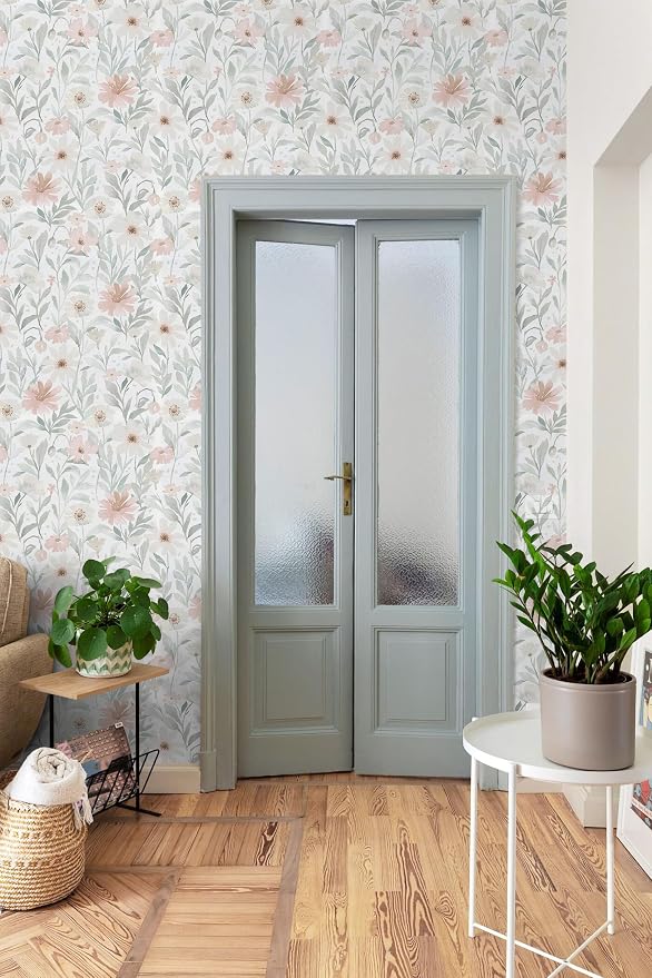 CiCiwind 17.3" × 197" Pink Floral Wallpaper for Bedroom Bathroom Wall Paper Waterproof Removable Self Adhesive Green Leaves Peel and Stick Farm Contact Paper Eco-Friendly Papel Tapiz para Pared - Image 8
