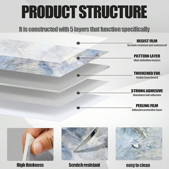 Matte 3D Peel and Stick Wall Panels,Thick PE Foam Imitation Abstract Oil Painting Self-Adhesive Removable Renter Friendly Wallpaper for Café,Gallery Decoration Dormitory Renovation(23.6"x11.8"10PCS) - Image 5