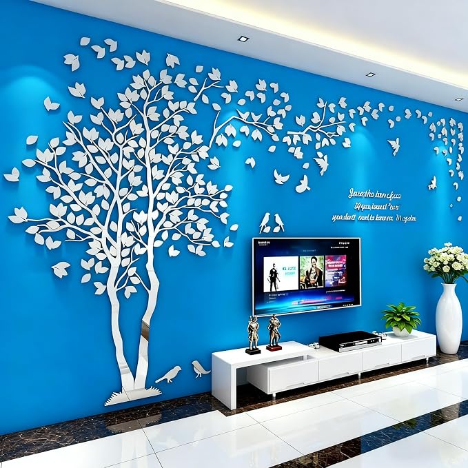 Family Tree Wall Decor Decals - DIY 3D Tree of Life Wall Art Large Decal Stickers Silver Decor Living Room Mural for Bedroom Hallway Home TV Background (Silver Left,XL-158X79in) by guangmu