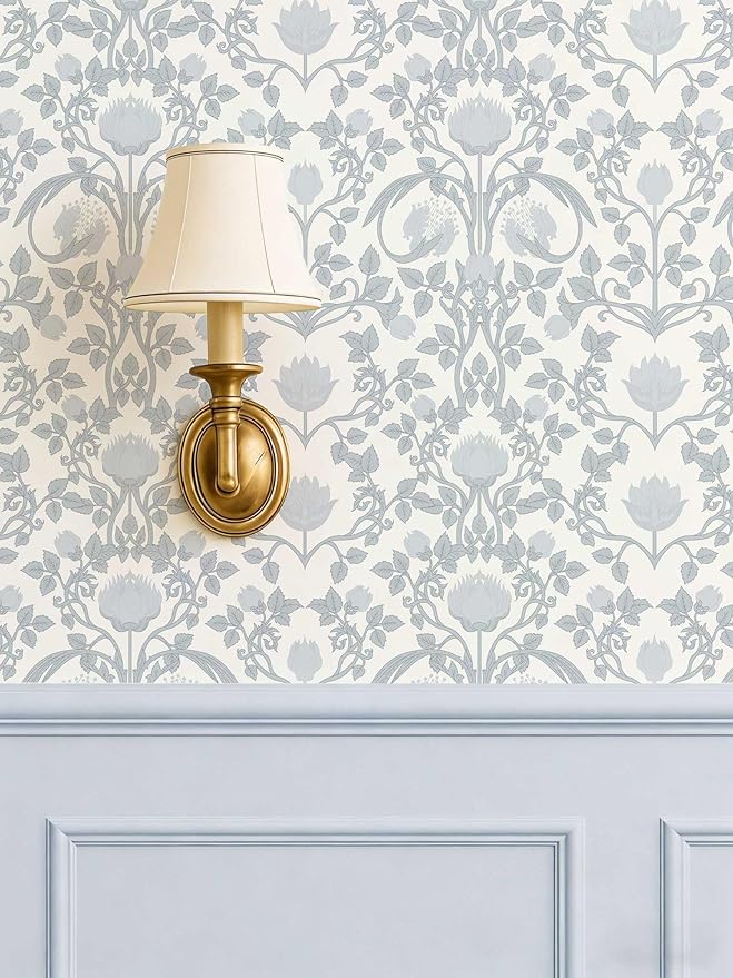 YXTII 17.3"×236.2" Blue Floral Peel and Stick Wallpaper, Damask Boho Wall Paper Vintage Wallpaper for Bedroom Bathroom Self Adhesive Removable by YXTII