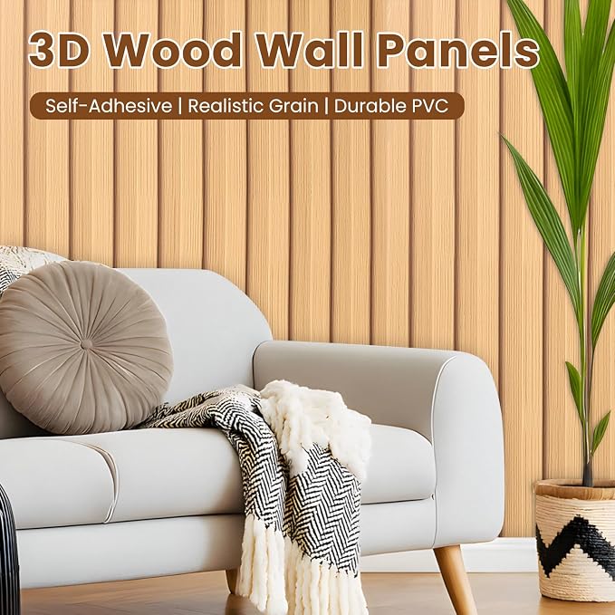 Thick Peel and Stick Slat Wall Panel Self-Adhesive 3D Wood Grain Yellow | Wallpaper Sticker Soundproof Moisture Resistant for Wall Ceiling (118"x15.75") - Image 2