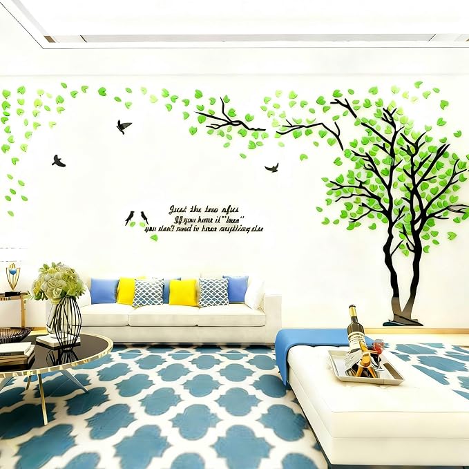 Family Tree Wall Decor Decals - DIY 3D Tree of Life Wall Art Large Decal Stickers Silver Decor Living Room Mural for Bedroom Hallway Home TV Background (Green Right,M-98X51in) - Image 5