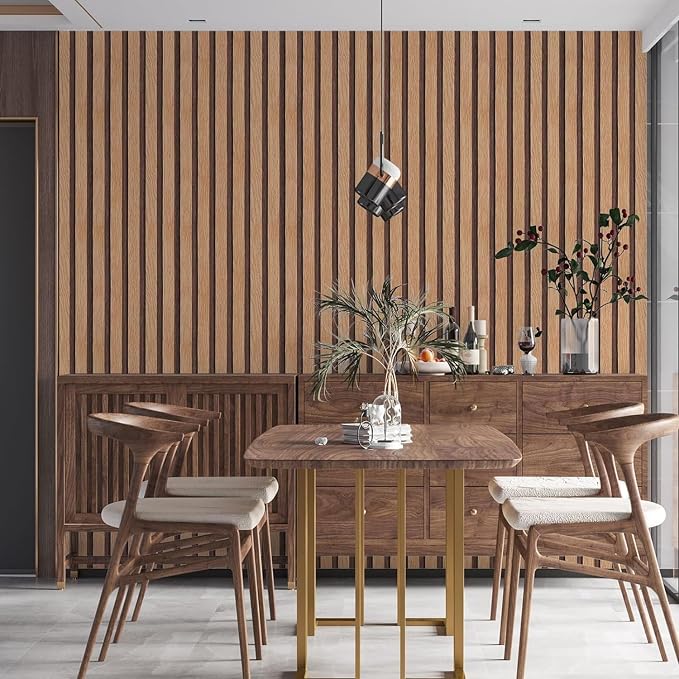 Yun-aeon Natural Wood - Tan Slats Peel and Stick Wallpaper for Wall | 17.3"x 480" Self-Adhesive Waterproof Vinyl Removable Wall Paper for Wall Decor Bedroom - Image 2