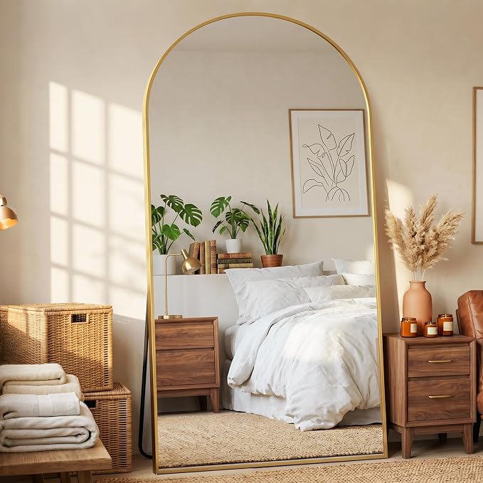 77"x38" Arched Full Length Mirror, Full Body Floor Mirror, Gold by Unknown