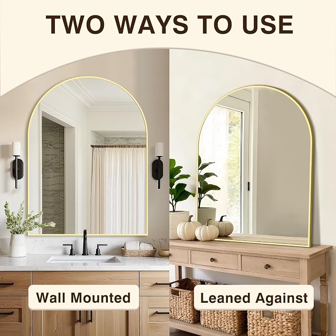 Arched Bathroom Vanity Mirror for Over Sink, 40”x30”, Gold - Image 6