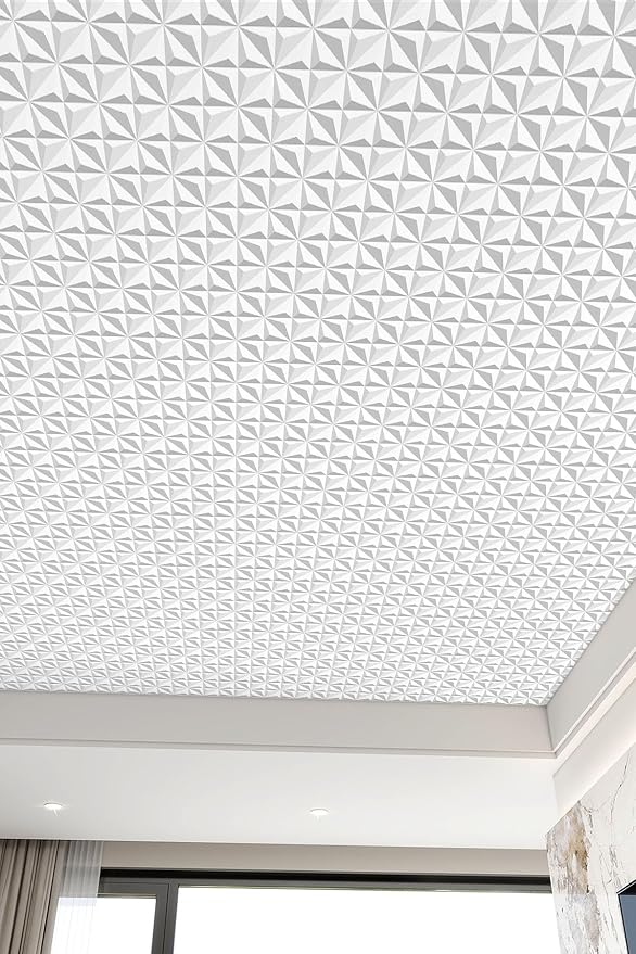 3D Flat Visual Effect Wallpaper Peel and Stick 23.6"x196.8" White Diamond Wallpaper Self-Adhesive Removable Wallpaper Effect Contact Paper Grey White - Image 2