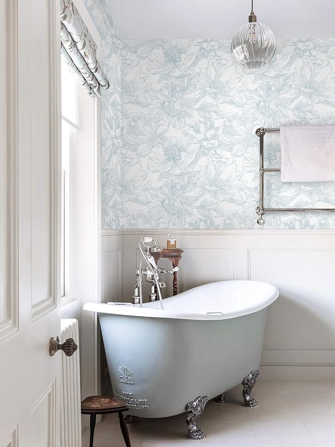 Ismoon Large Floral Peel and Stick Wallpaper Boho White and Blue Contact Paper 17.3inx16.4ft Modern Wall Paper Removable Self Adhesive Vinyl Wallpaper for Bedroom Cabinet Waterproof Mural Wall Decor - Image 7