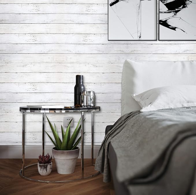 CiCiwind 590 in x17.7 in White Wood Peel and Stick Wallpaper Removable Vintage Wood Plank Wall Paper Self Adhesive Decorative Wall Covering - Image 3