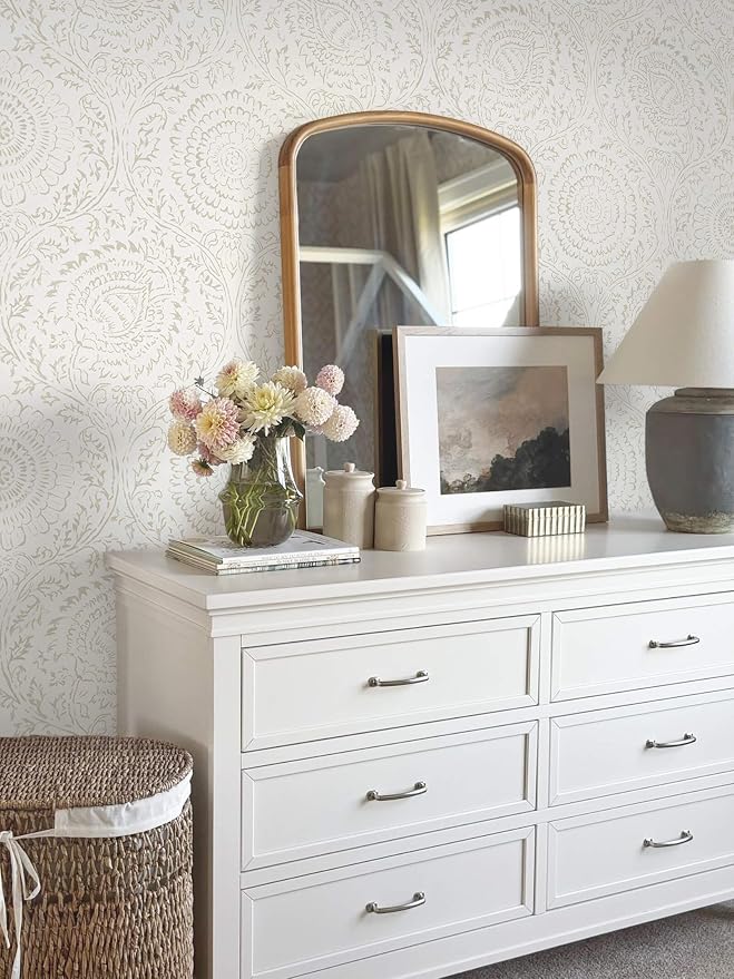 Ismoon Peel Stick Wallpaper Boho Beige Neutral Vintage Floral Contact Paper | 17.3x196in Renter Friendly Textured Wall Paper Self Adhesive Removable Wallpaper for Bedroom Kitchen Bathroom Wall Decor - Image 8