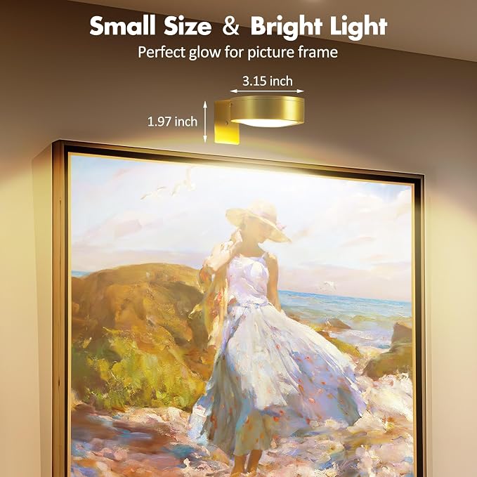 Picture Lights for Wall, Wireless Poster Lights Battery Operated, Gold | LED Magnetic Painting Light with Remote Dimmable, Timer＆3 Lighting Modes, Wall Decor Puck Light for Frame Art Display, 6 Pack - Image 4