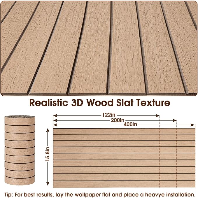 3D Peel and Stick Wall Panels PVC Grille Slat 197"x15.8" Self-Adhesive Wall Sticker Soundproof Paneling for Walls and Ceiling in Faux Oak Wood Grain Texture - Image 3