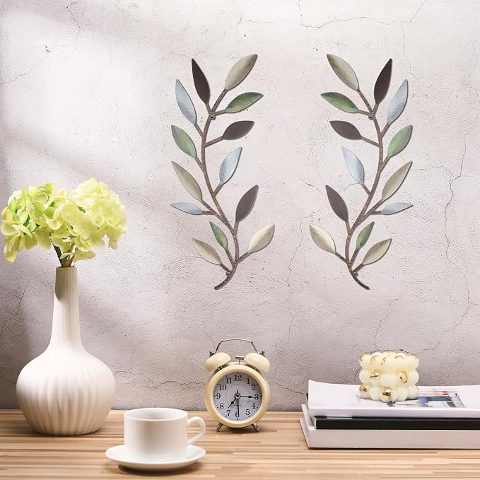 Zhengmy 2 Pcs Metal Leaf Wall Art Vine Branch Decor,Colorful | Olive Branch Metal Decor for Living Room Hallway, Symmetrical Leaf Pair for Doorway Entryway, Lightweight Hanging Art Design - Image 6