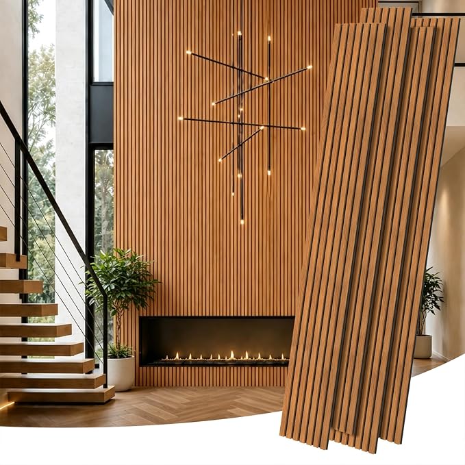 RITOLLO Wood Panels for Wall, 4 Pack Wood Slat Acoustic Panels, 118 x 11 in 3D Fluted Sound Absorbing Panels for Interior Wall Decor, Accent Wall for Living Room, Bedroom, Home Office (Teak) by Ritollo
