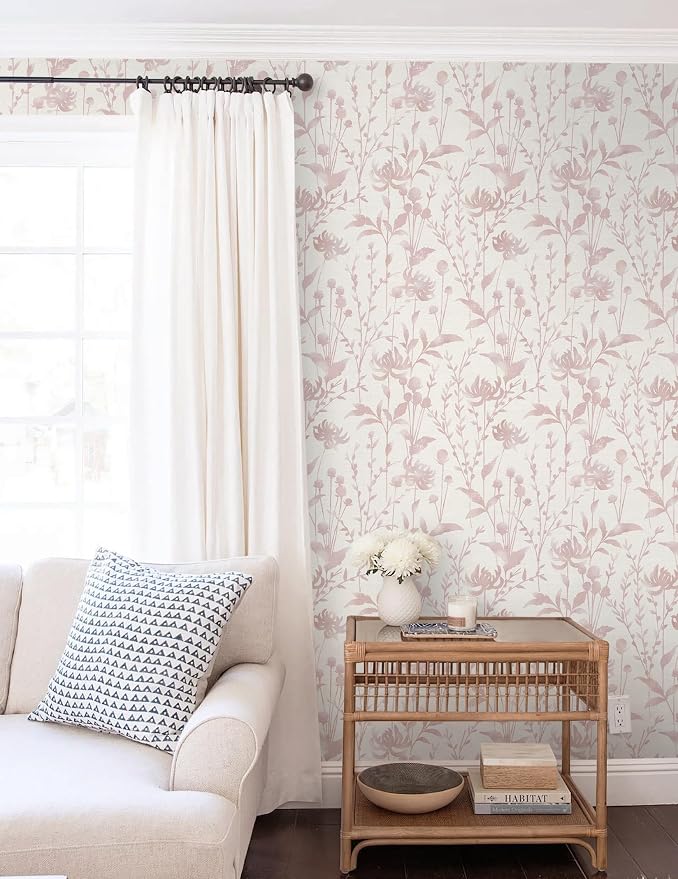 HeloHo Peel and Stick Wallpaper Pink Floral Leaf Wall Paper Self Adhesive Removable Waterproof Contact Paper for Living Room Bedroom Decor 16.1" X 394" - Image 9