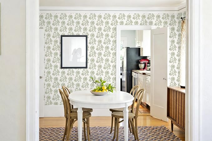 Dimoon Vintage Peel and Stick Wallpaper Sage Green Floral Contact Paper 17.3''x197'' Retro Cottage Beige Wallpaper Boho Removable Renter Friendly Embossed Wall Paper for Bathroom Bedroom Decor Vinyl - Image 4