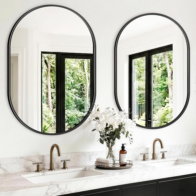 Oval Bathroom Mirror, 2 Pack 24"x36" Black Vanity Mirror for Over Sink by TRAHOME
