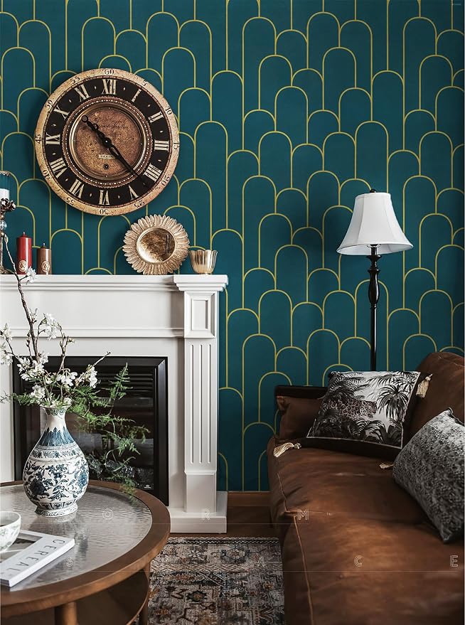 Yasinet Peel and Stick Wallpaper Green and Gold Wallpaper Dark Green Contact Paper Modern Geometric Removable Self Adhesive Wall Paper for Bedroom/Cabinet Waterproof for Bathroom Vinyl 197" x 17.3" - Image 6