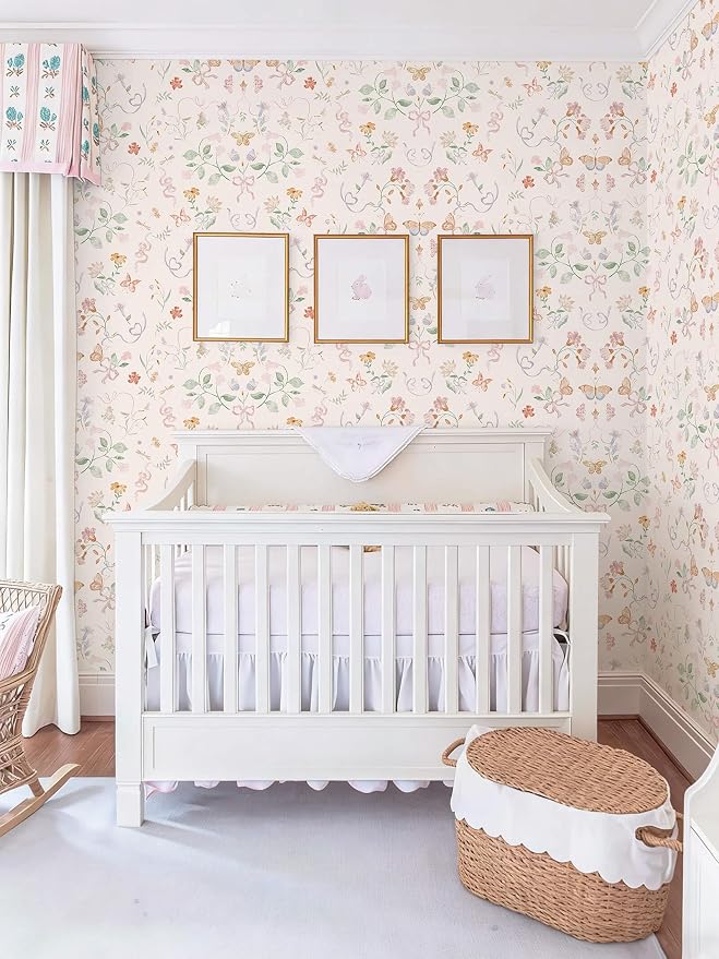 Peel and Stick Wallpaper for Nursery Pink Cute Bow Leaf Waterproof | 78.7"×17.3" Colorful Butterfly Wallpaper Pink Cute Accent Wall Decor with Grid Lines for Bedroom Vinyl Self-adhesive - Image 7