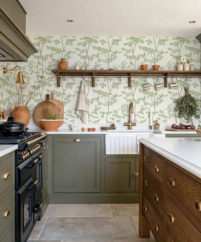 Heroad Peel and Stick Wallpaper Sage Green Tree/Leaf Cottage Contact Paper | Waterproof Removable Botanical Wall Paper for Bathroom,17.3''x196'',Modern Farmhouse Decor Vinyl for Bedroom,Kitchen,Laundry - Image 9