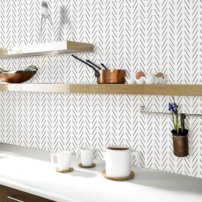 Erfoni Black and White Peel and Stick Wallpaper Herringbone Contact Paper | 17.7in x 118.1in Modern Geometric Removable WallPaper Bathroom Peel and Stick Self Adhesive Contact Paper for Accent Wall - Image 5