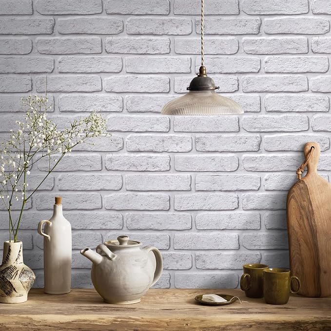 Commomy Faux Brick 3D Wall Panels - Not Real Brick 12 pcs of 22.8" x 11.8" | 22.8" x 11.8" Peel and Stick Tile Whitewash Brick Textured for Kitchen,Bedroom, Living Room（Covers 22.48 sq.ft） - Image 8