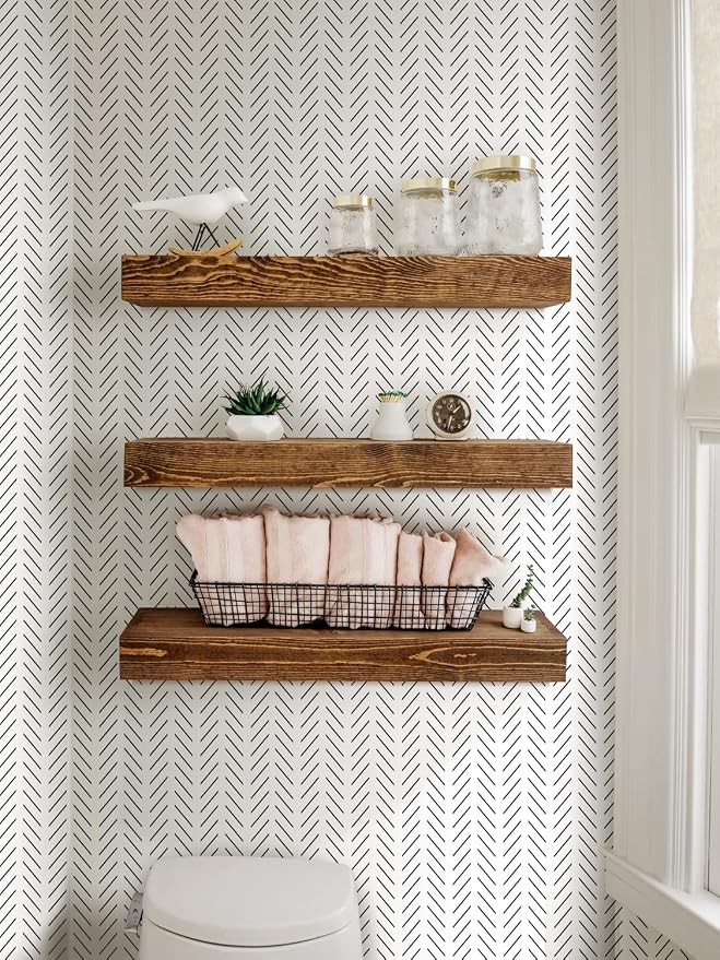 Orainege Black and White Wallpaper Peel and Stick Herringbone Contact Paper | for Bathroom 17.7in x 196.8 in Modern Geometric Self Adhesive Wallpaper for Bedroom Living Room Cabinets - Image 8