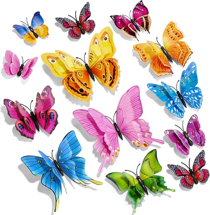 SAOROPEB 3D Butterfly Wall Decor, 72 Pcs Colorful Butterfly Decorations | Double Layer for Party Decorations Locker Decor Refrigerator Decal, Reusable by SAOROPEB