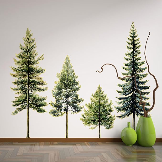 Lilaca Pine Tree Wall Art Peel and Stick Gold Stamping Walls Murals Decor | Large Pine Tree Wall Decal 38" Wall Stickers for Living Room Bedroom Classroom Nursery (Green Gold) - Image 2