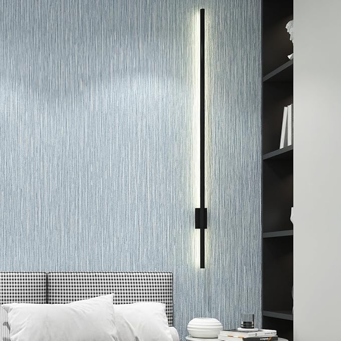 Haimin Grasscloth Wallpaper Textured 24in X 393in Fabric Contact Paper Light Blue Wall Paper Textured Linen Peel and Stick Self-Adhesive Thick Vinyl Embossed Film Wallpaper - Image 3